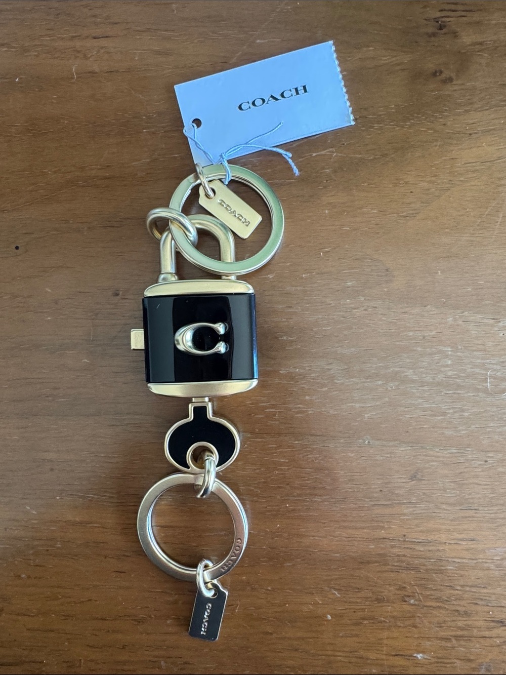 Coach Black and Gold Lock Charm Key & Card Holder